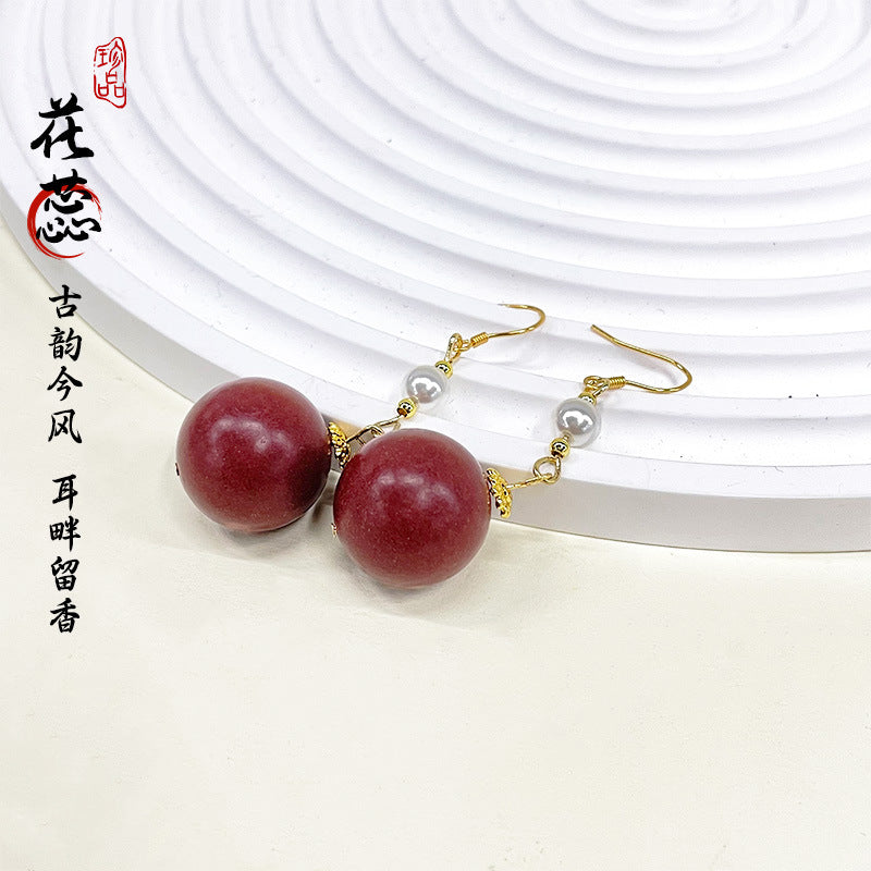 草木琅合香珠耳环持久留香天然材质古法炮制药珠原创耳钉